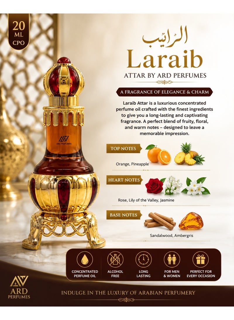Ard Perfumes Laraib Attar 20ml – Women's Concentrated Perfume Oil (CPO), Fruity Floral Sandalwood Fragrance, Long Lasting - Image 3