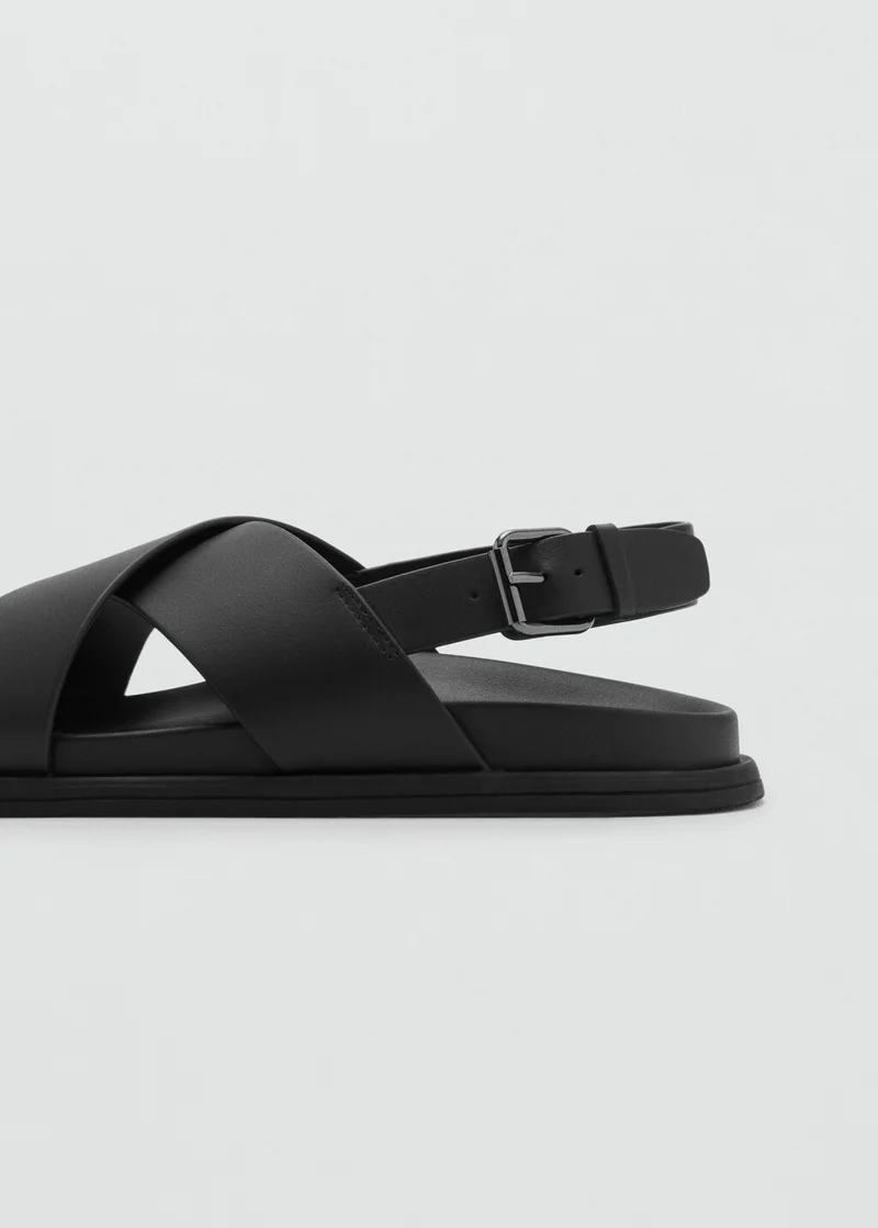 Mango Man 100% Leather Crossed Strap Sandal