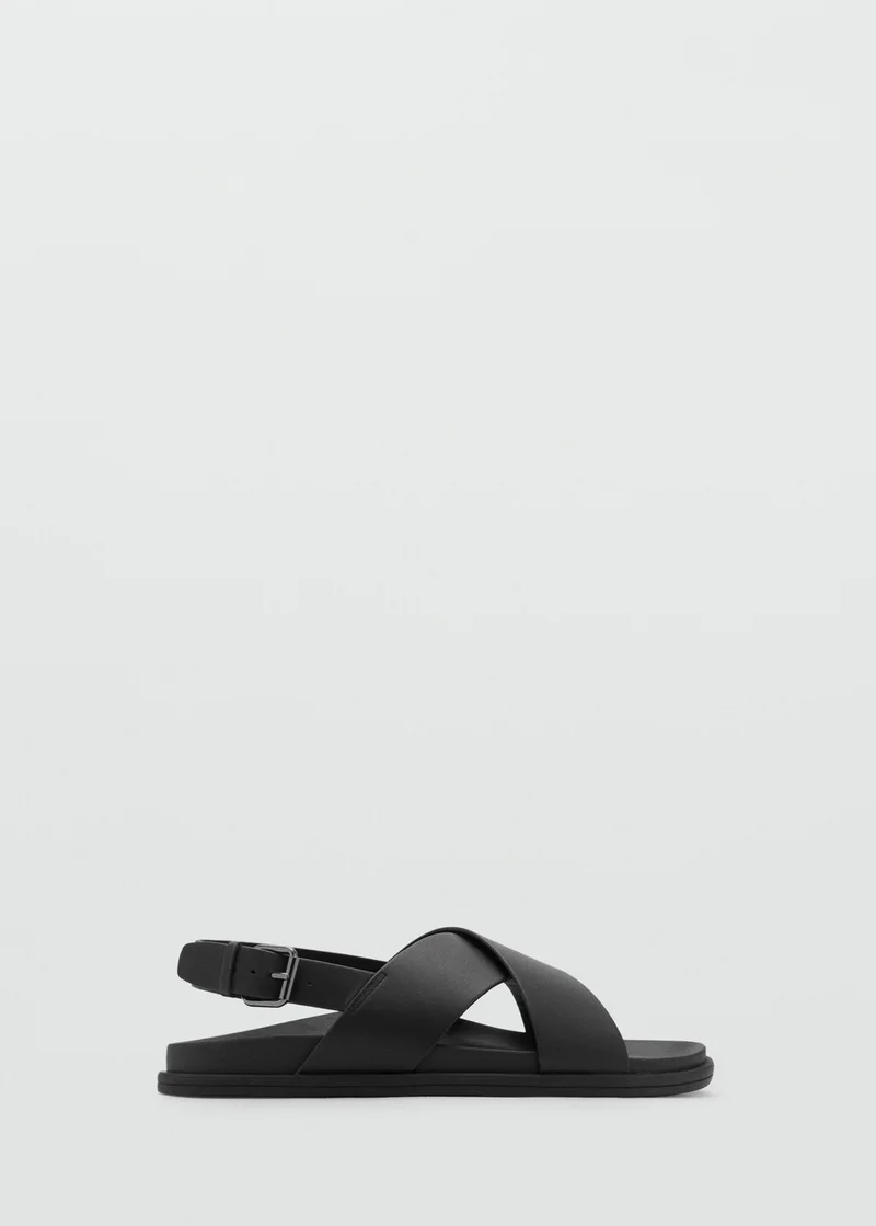 MANGO 100% Leather Crossed Strap Sandal