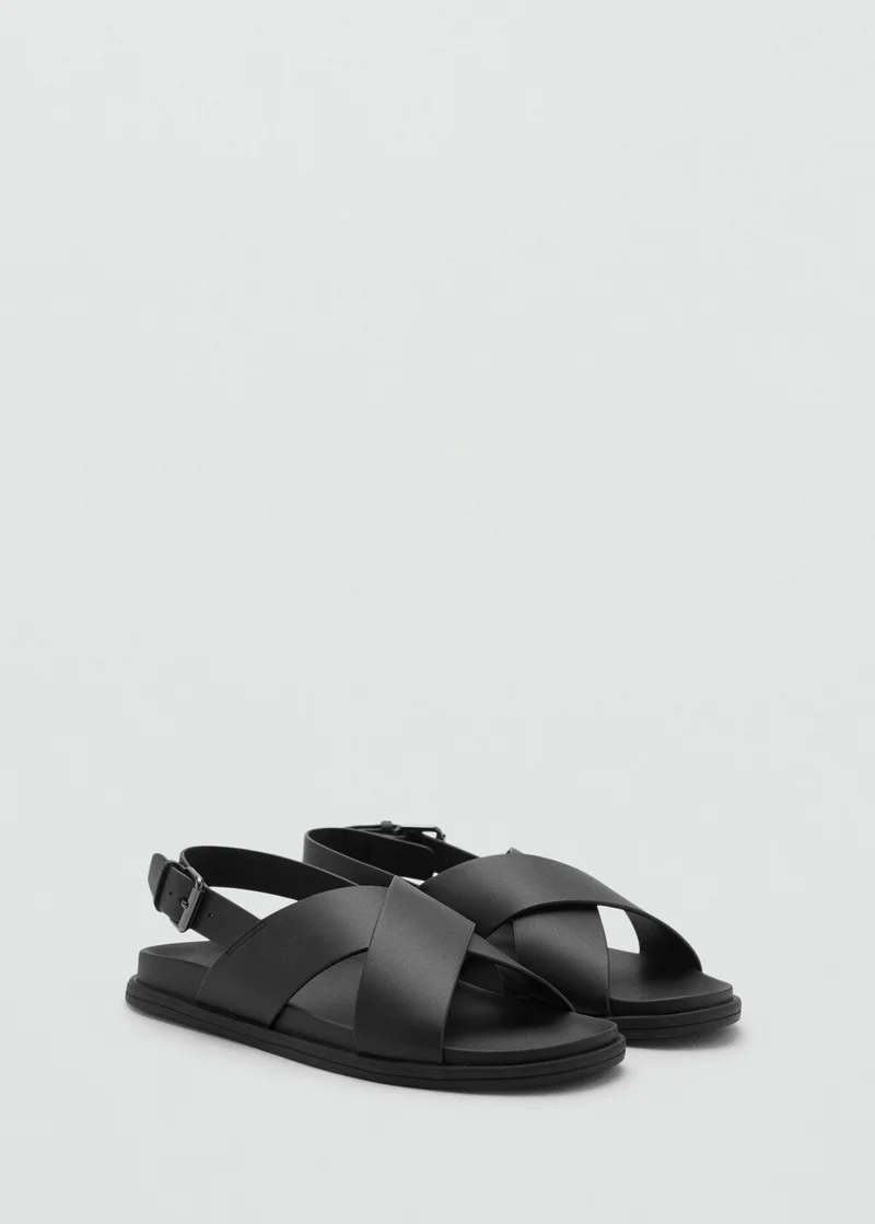 MANGO 100% Leather Crossed Strap Sandal