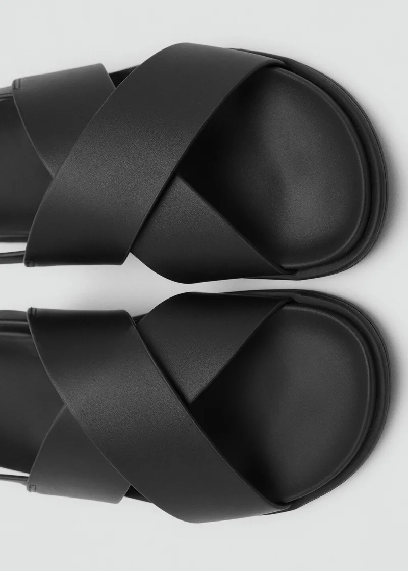 Mango Man 100% Leather Crossed Strap Sandal