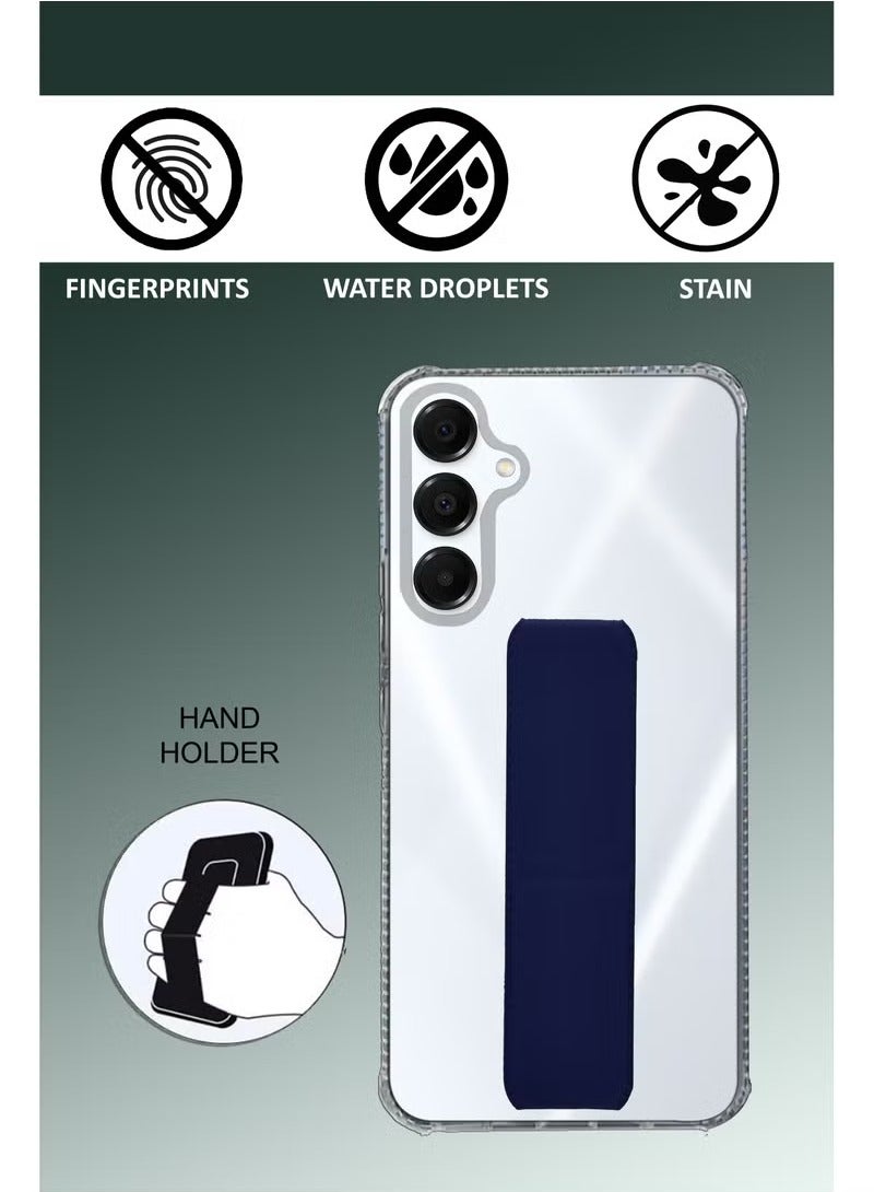 3-in-1 Magnetic Transparent Wrist Strap Hand Grip Stand Back Case Cover  for Samsung Galaxy A56-Clear/Navy Blue - Image 2