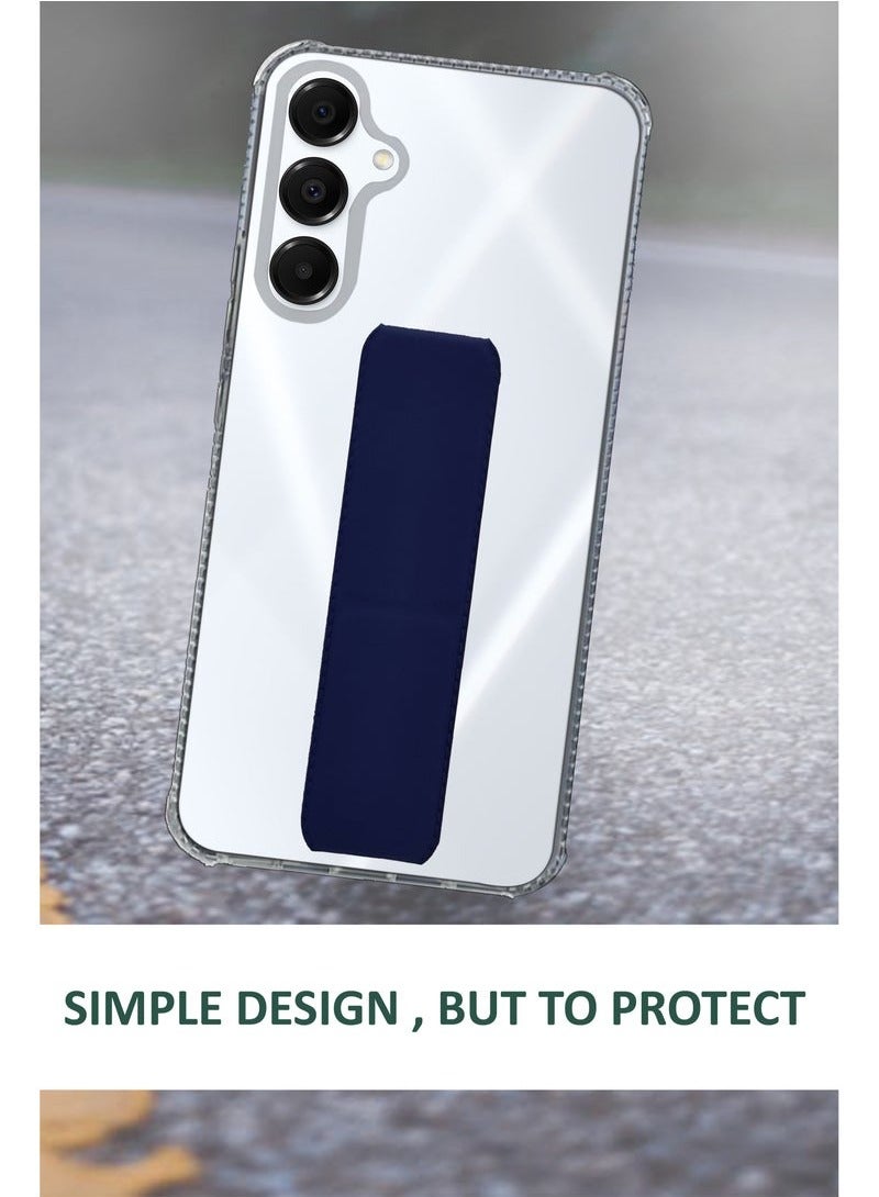 3-in-1 Magnetic Transparent Wrist Strap Hand Grip Stand Back Case Cover  for Samsung Galaxy A56-Clear/Navy Blue - Image 3