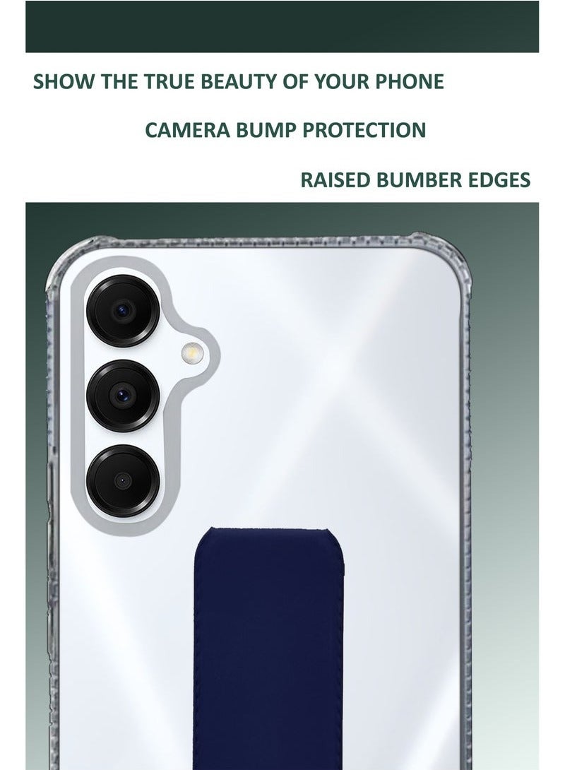 3-in-1 Magnetic Transparent Wrist Strap Hand Grip Stand Back Case Cover  for Samsung Galaxy A56-Clear/Navy Blue - Image 4