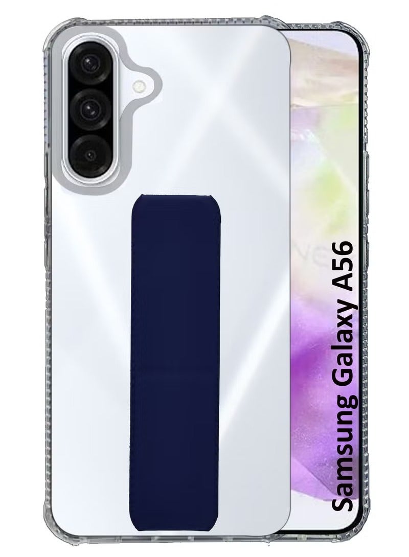 3-in-1 Magnetic Transparent Wrist Strap Hand Grip Stand Back Case Cover  for Samsung Galaxy A56-Clear/Navy Blue - Image 1