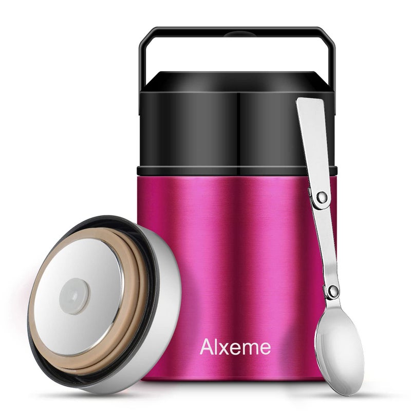 Alxeme Insulated Lunch Container 27oz Vacuum Insulated Food Jar for Kids Adult Stainless Steel Wide Mouth Soup Thermo for Cold Hot Food Leak Proof Bento Box with Spoon Flexible Handle  RoseGold