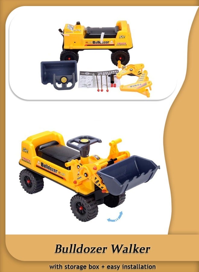 Bulldozer Toy Tractor Baby Walker Easy Assembly Sturdy Load Capacity Child Safety Non Slip Anti Fall Design with Built In Storage Box Ideal Learning Push Toy  - Image 1