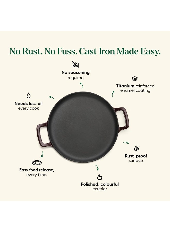 Ember Cookware Ti-Enamel Cast Iron Tawa for Dosa 30 cm | Non Stick Induction Cookware | 10 Year Warranty | Cast Iron Tawa for Roti & Dosa | Non Stick Dosa Tawa | Cast Iron Cookware | Wine - Image 4