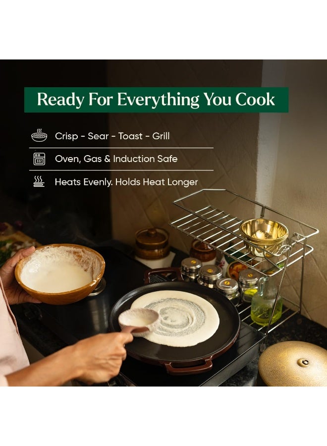 Ember Cookware Ti-Enamel Cast Iron Tawa for Dosa 30 cm | Non Stick Induction Cookware | 10 Year Warranty | Cast Iron Tawa for Roti & Dosa | Non Stick Dosa Tawa | Cast Iron Cookware | Wine - Image 2