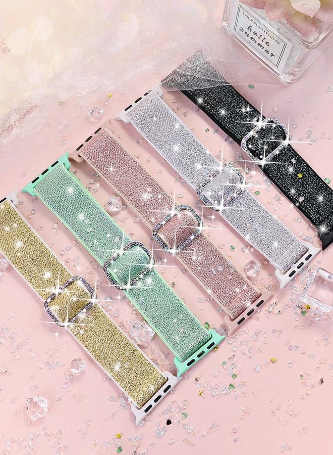 BandSmith Stretchy Bling Band Compatible with Apple Watch 38mm 40mm 41mm 42mm 44mm 45mm 46mm 49mm Women, Nylon Sparkly Strap Solo Loop Glitter Wristband for iWatch Series 10 9 8 7 6 5 4 3 2 1 SE Ultra - Image 4