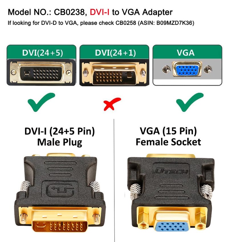 Ruhza DTech DVI Male to VGA Female Adapter High Speed DVI-I24+5 Port Converter for HDTV, Plasma, DVD and Projector - Image 3