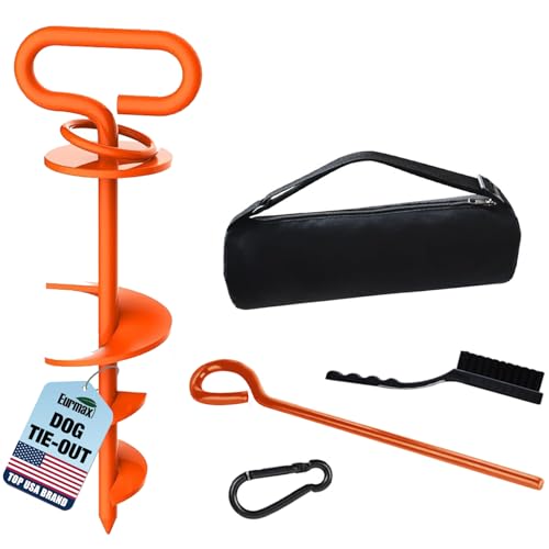 Eurmax USA Heavy Duty Dog Tie Out Stake NoTangle In Ground Anchor Runner for Large Dogs up to 210 Lbs Perfect for Yard Beach and Camping Orange - Image 1