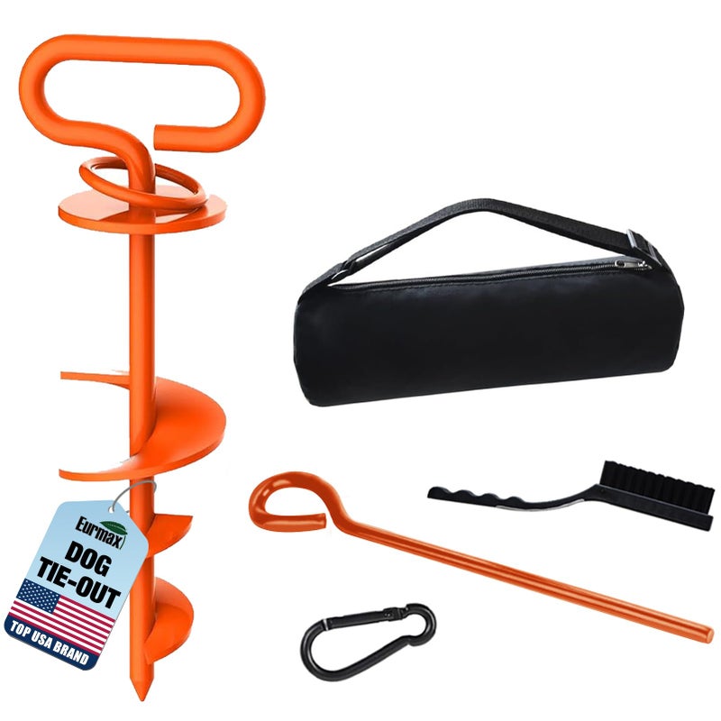 Eurmax USA Heavy Duty Dog Tie Out Stake NoTangle In Ground Anchor Runner for Large Dogs up to 210 Lbs Perfect for Yard Beach and Camping Orange - Image 2