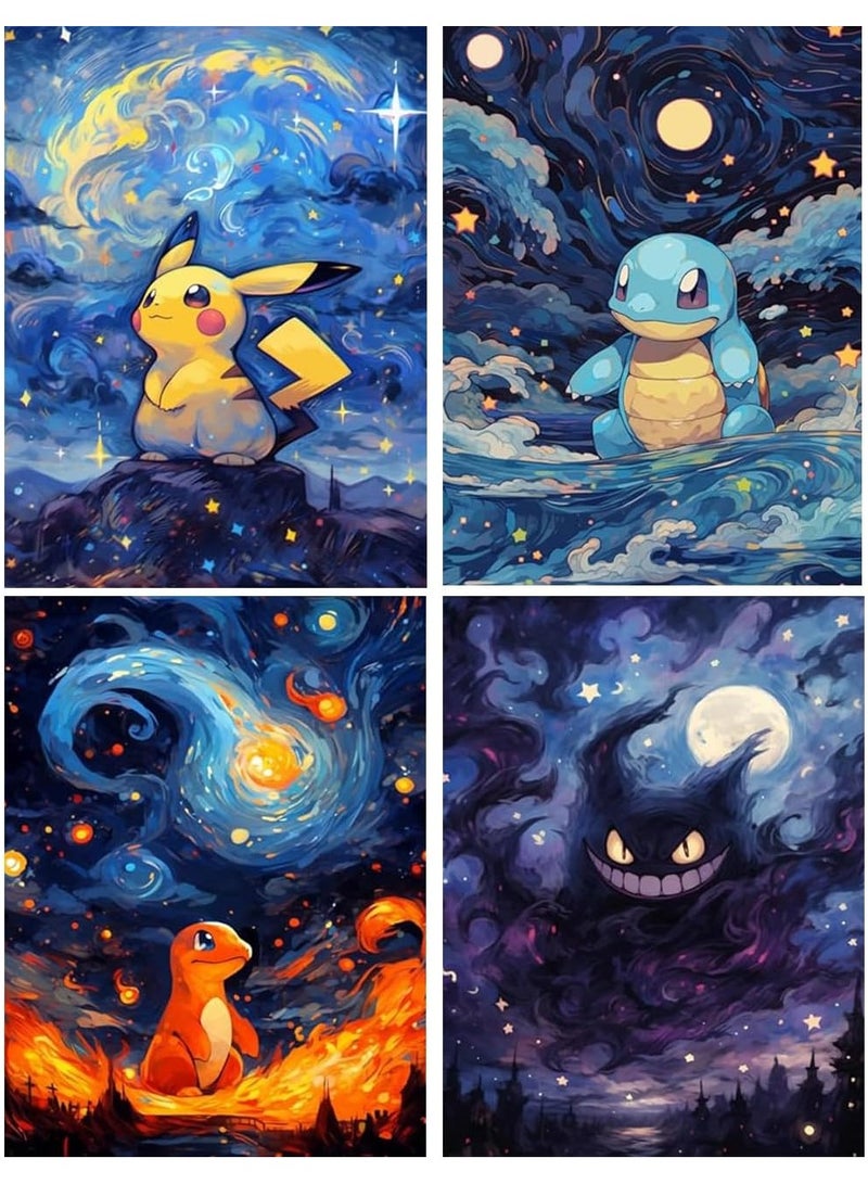 SOLARAE 4Pcs Diamond Art Painting Kits Cartoon Full Drill Diamond Dots Paintings for Beginners 5D Diamond Art Kits DIY Full Drill Diamond Crystal Craft Kits for Home Wall Decor 15.7x11.8 inch - Image 1