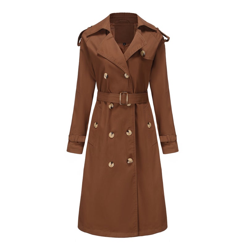 Windbreaker Coat Womens Mid-length Spring and Autumn Womens All-match Design Sense Tight Waist Slimming Suit Long Jacket High Sense Coffee  - Image 1