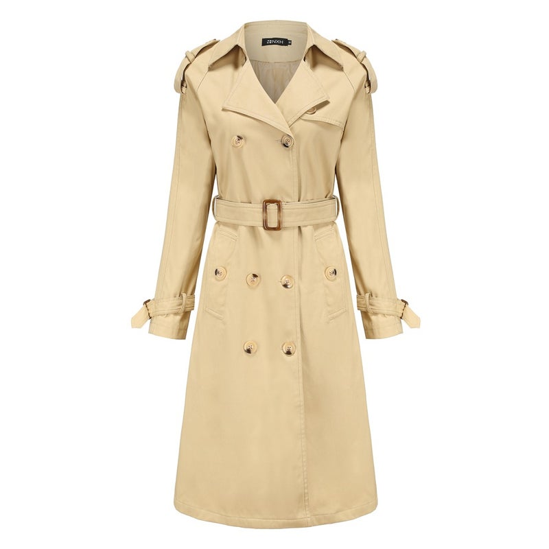 Windbreaker Coat Womens Mid-length Spring and Autumn Womens All-match Design Sense Tight Waist Slimming Suit Long Jacket High Sense Coffee  - Image 2