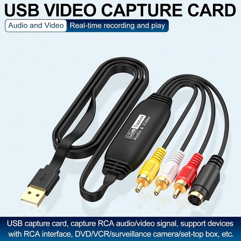 محول فيديو من VHS إلى رقمي، بطاقة التقاط فيديو USB 2.0، لنقل الصوت والفيديو من AV إلى USB، مناسبة لأجهزة الكمبيوتر وكاميرات DV وأقراص DVD وVCR - Image 3