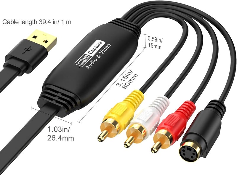 محول فيديو من VHS إلى رقمي، بطاقة التقاط فيديو USB 2.0، لنقل الصوت والفيديو من AV إلى USB، مناسبة لأجهزة الكمبيوتر وكاميرات DV وأقراص DVD وVCR - Image 2