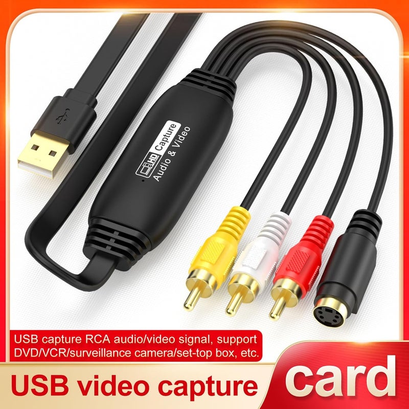 محول فيديو من VHS إلى رقمي، بطاقة التقاط فيديو USB 2.0، لنقل الصوت والفيديو من AV إلى USB، مناسبة لأجهزة الكمبيوتر وكاميرات DV وأقراص DVD وVCR - Image 4