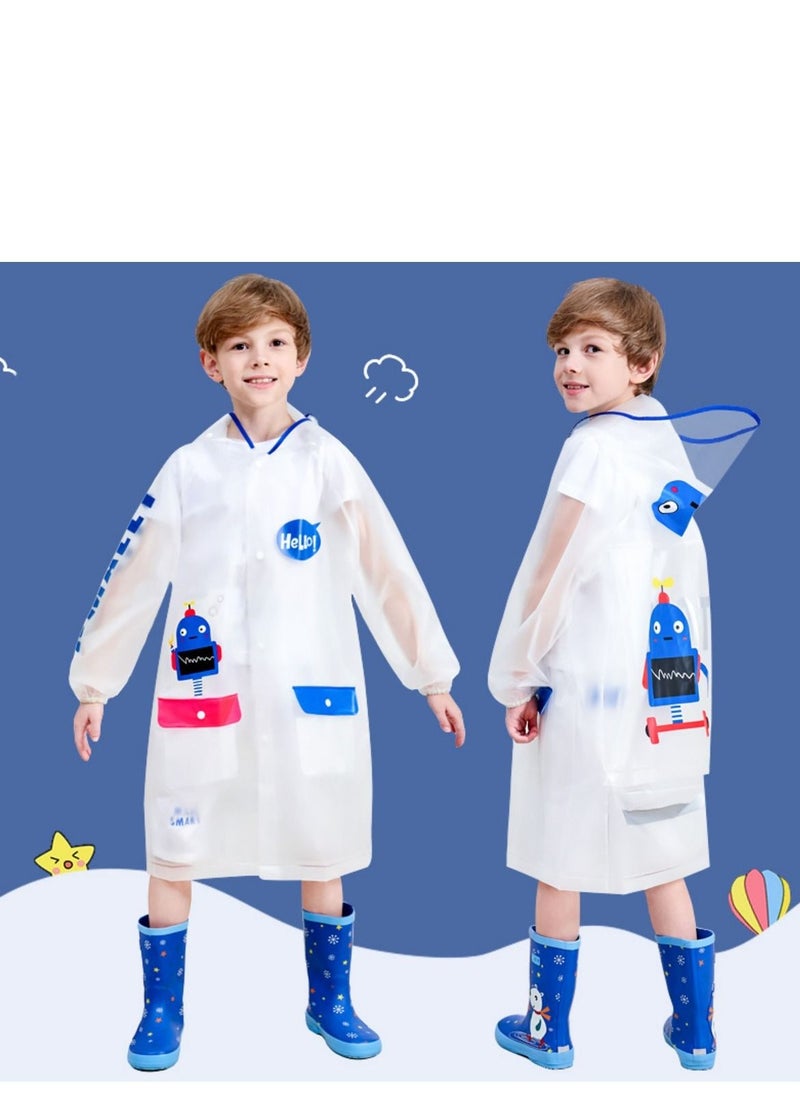 Loquat Children's Raincoat Waterproof Fashion Schoolbag Bit Large Brim Transparent Poncho Blue 