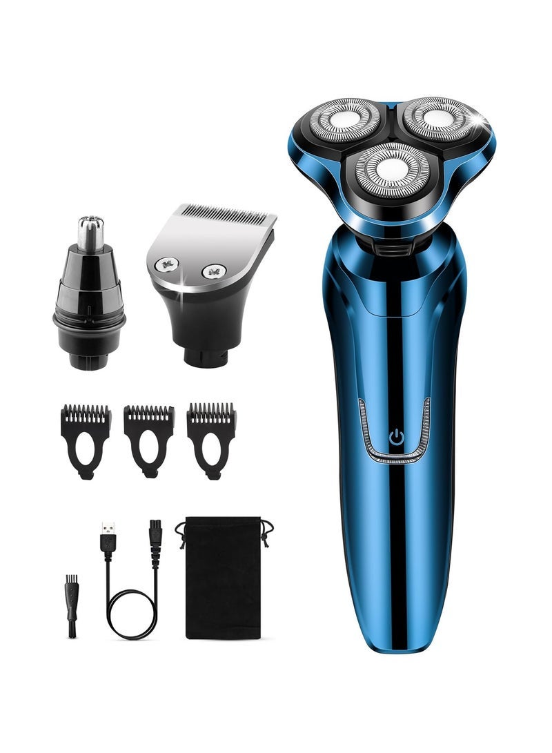Captaintech Men's Electric Razor 2024 Men's Electric Razor Rotary Replacement/Waterproof/Rechargeable Electric Razor Men's Cordless Floating Head Replaceable Blades Portable Travel Razor Gift for Men - Image 1