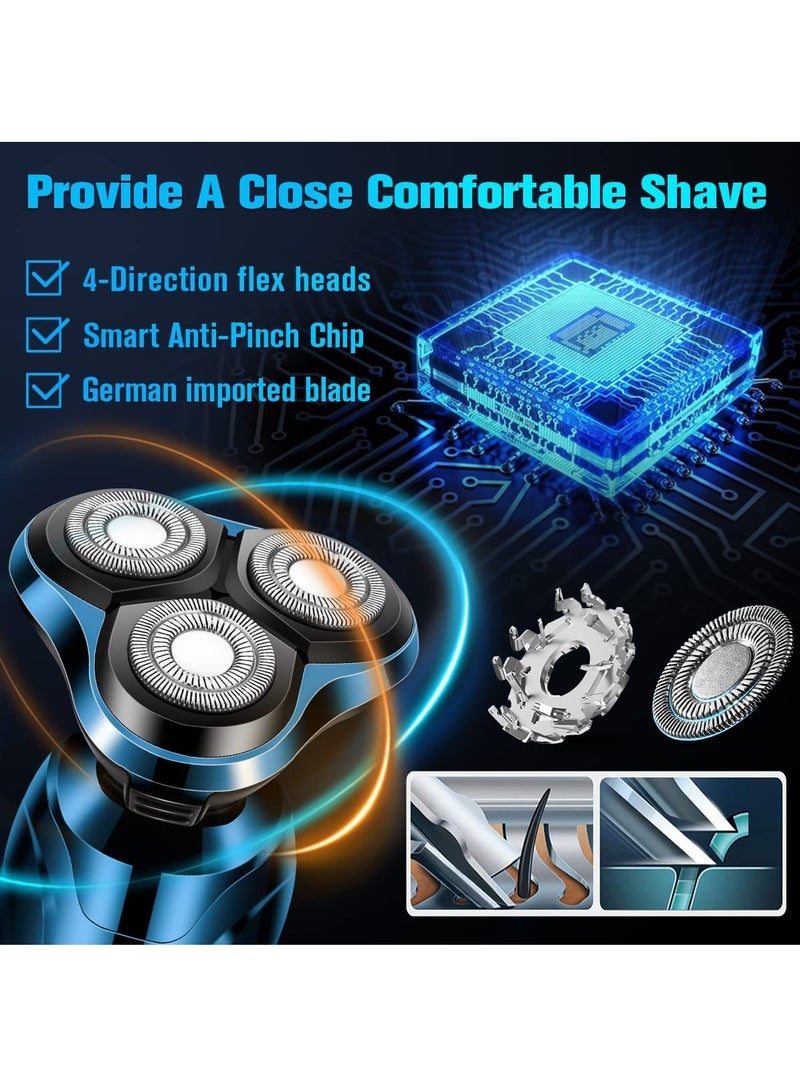 Captaintech Men's Electric Razor 2024 Men's Electric Razor Rotary Replacement/Waterproof/Rechargeable Electric Razor Men's Cordless Floating Head Replaceable Blades Portable Travel Razor Gift for Men - Image 5