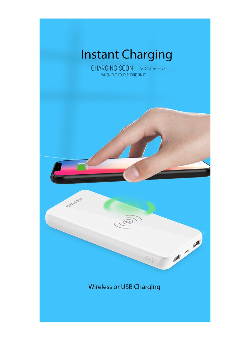 ACHAS 10000 mAh Wireless Charging Power Bank Portable Multiple Output Polymer Power Bank Black - Image 2