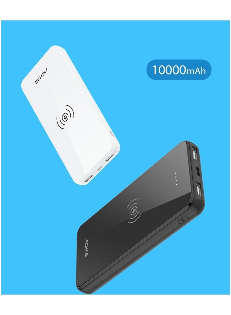ACHAS 10000 mAh Wireless Charging Power Bank Portable Multiple Output Polymer Power Bank Black - Image 1