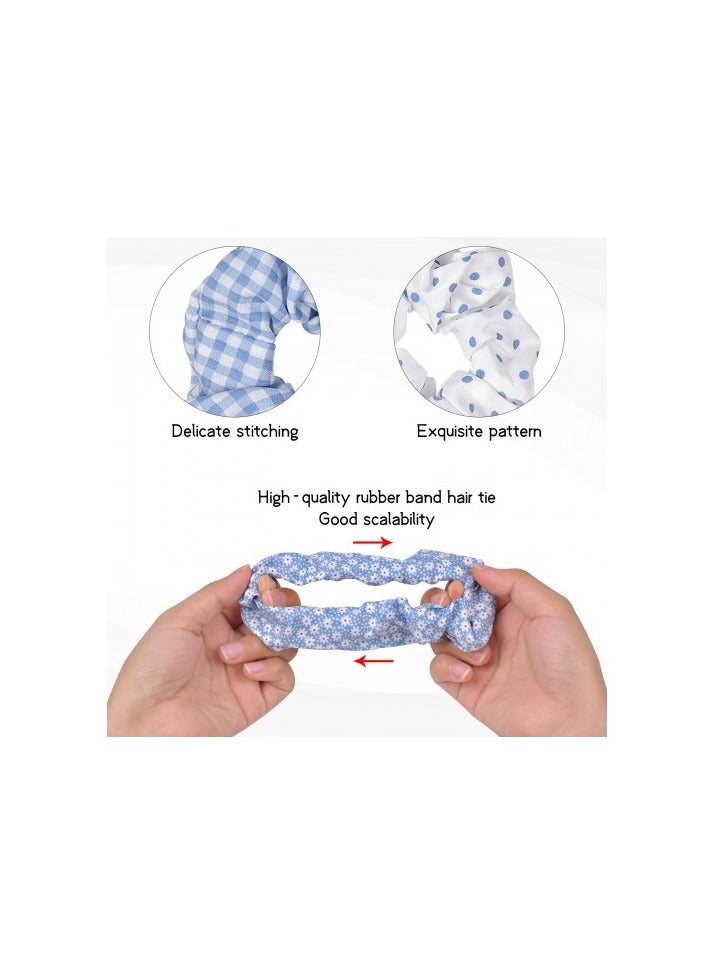 طقم 5 قطع من رباطات الشعر باللون الأزرق – منقطة، مربعات، ورود، إكسسوارات شعر مرنة وناعمة للبنات والنساء - Image 3