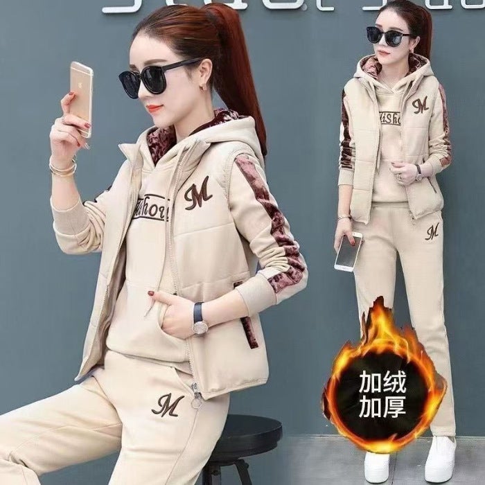 Womens Velvet Hoodie and Pants Winter Set Pink  - Image 3