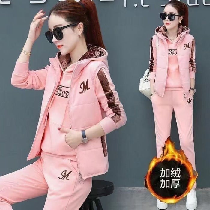 Womens Velvet Hoodie and Pants Winter Set Pink  - Image 1