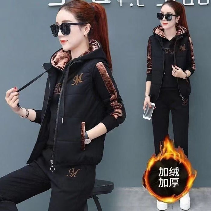 Womens Velvet Hoodie and Pants Winter Set Pink  - Image 2