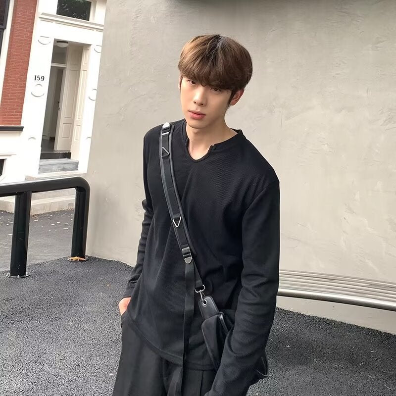 Simple Slim Base Shirt Boys Inner T-Shirt Thin Men'S Cleanfit Design Long Sleeve - Image 3