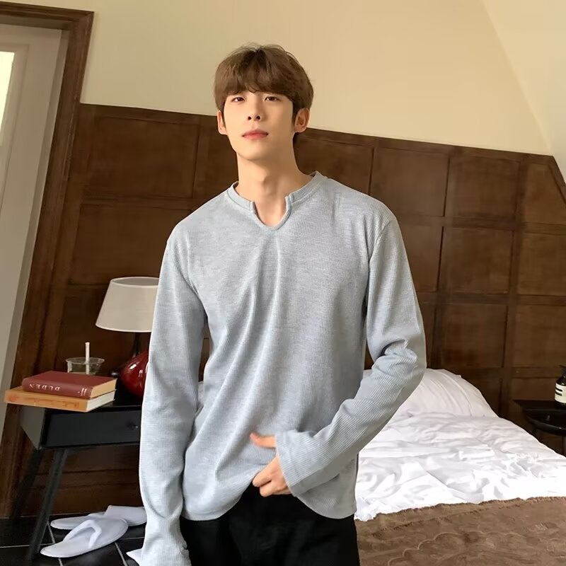 Simple Slim Base Shirt Boys Inner T-Shirt Thin Men'S Cleanfit Design Long Sleeve - Image 2