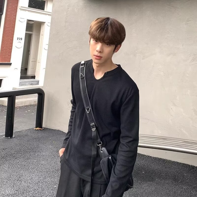 Simple Slim Base Shirt Boys Inner T-Shirt Thin Men'S Cleanfit Design Long Sleeve - Image 1