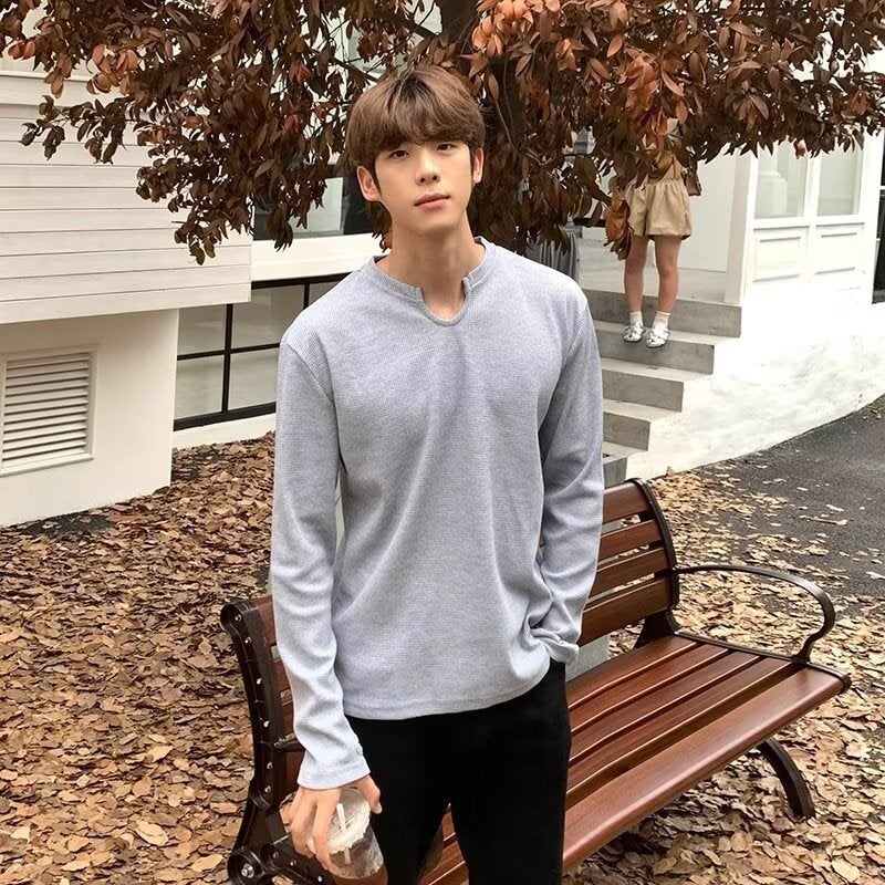 Simple Slim Base Shirt Boys Inner T-Shirt Thin Men'S Cleanfit Design Long Sleeve - Image 4