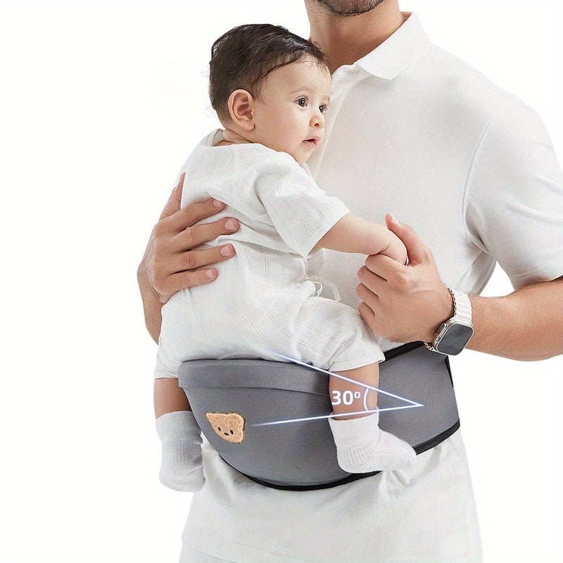 Beige Cartoon Bear Baby Front-Facing Carrier Waist Stool Lightweight 3-in-1 Seat for 0-36 Months - Image 4