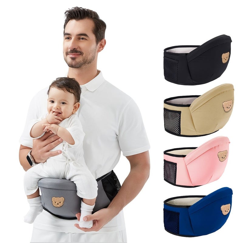 Beige Cartoon Bear Baby Front-Facing Carrier Waist Stool Lightweight 3-in-1 Seat for 0-36 Months - Image 3