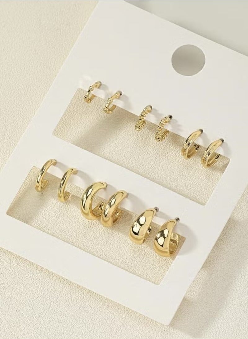 YUCCA Fashion Coil Hoop Earrings Zinc Alloy Spring Design for Women Daily Decoration 6 Pairs/Set  - Image 3