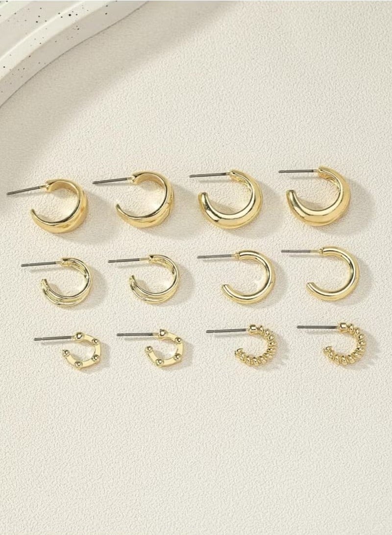 YUCCA Fashion Coil Hoop Earrings Zinc Alloy Spring Design for Women Daily Decoration 6 Pairs/Set  - Image 5