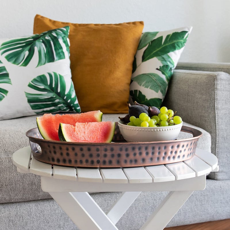 Monarch Abode Serving Tray with Handles â€“ 17-Inch Hand Hammered Metal Platter for Living Room, Antique Copper Finish Large Ottoman Tray Accent for Coffee Table, Tea & Food Serving Dish for Party - Image 2