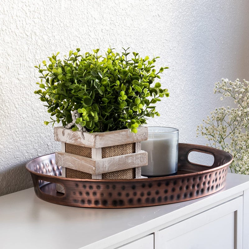 Monarch Abode Serving Tray with Handles â€“ 17-Inch Hand Hammered Metal Platter for Living Room, Antique Copper Finish Large Ottoman Tray Accent for Coffee Table, Tea & Food Serving Dish for Party - Image 5