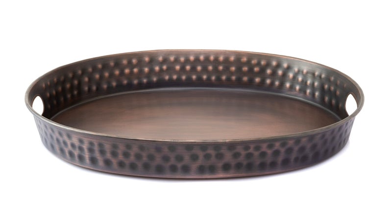 Monarch Abode Serving Tray with Handles â€“ 17-Inch Hand Hammered Metal Platter for Living Room, Antique Copper Finish Large Ottoman Tray Accent for Coffee Table, Tea & Food Serving Dish for Party - Image 4