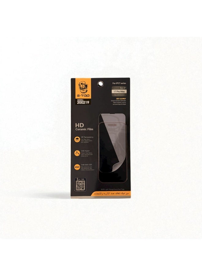 S-TOP Nano Clear Screen Protector for iPhone 17 Pro Max – Smart Scratch & Shock Protection