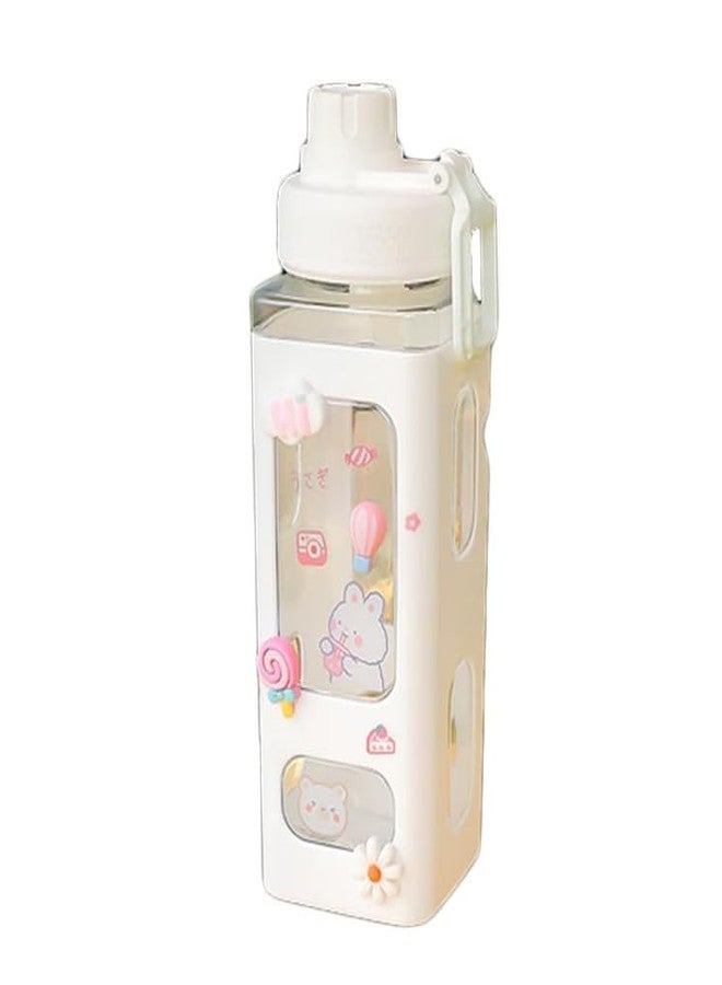 DHARMINSON Kawaii Water Bottle with Straw Cute Large Water Bottles 700ml Leakproof BPA Includes Straw,2D & 3D Stickers - Cute Pink Color School Water Bottle for Girls (WHITE) - Image 1