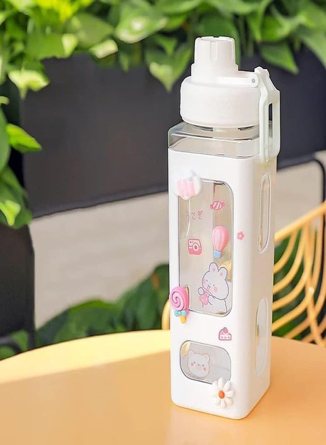 DHARMINSON Kawaii Water Bottle with Straw Cute Large Water Bottles 700ml Leakproof BPA Includes Straw,2D & 3D Stickers - Cute Pink Color School Water Bottle for Girls (WHITE) - Image 4