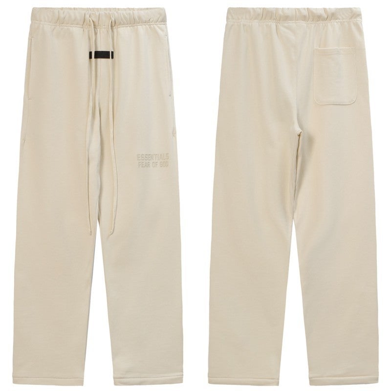 2023 FOG Essentials Casual Pants Unisex Autumn Winter 899-Milk white flocking printing 