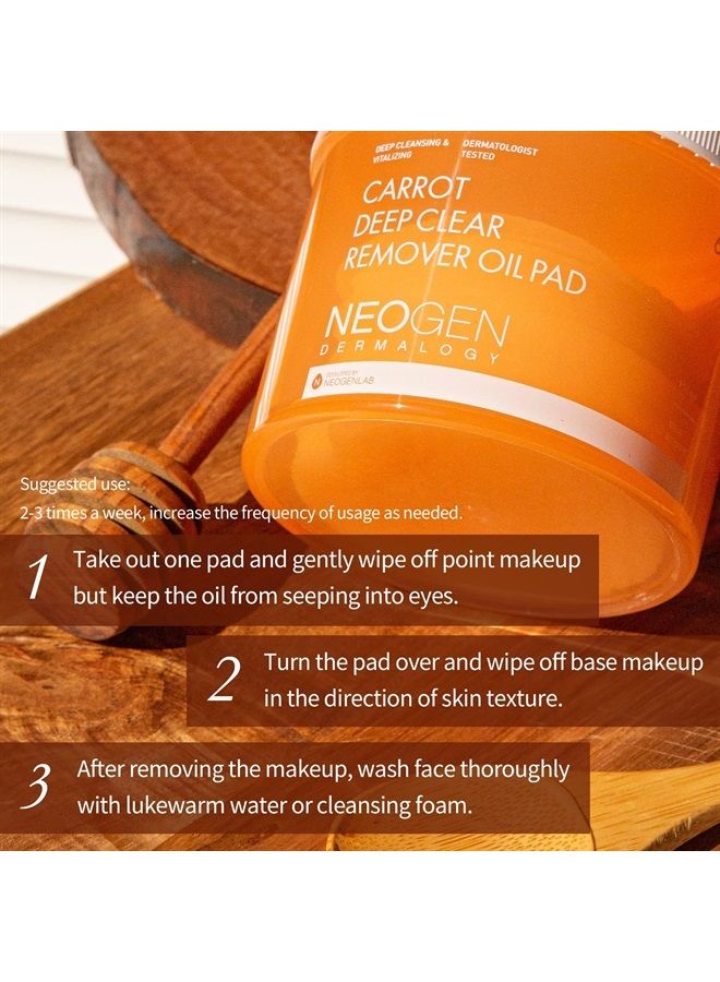 DERMALOGY by NEOGENLAB Carrot Deep Clear Remover Oil Pad (60 pads) - Facial Oil Make Up Remover Cotton Pad for Sensitive Skin, Gently Removes Waterproof Makeup & Impurities, Alcohol-Free - Korean Skin - Image 5