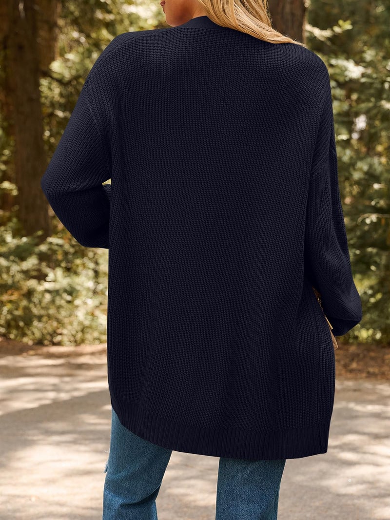 LILLUSORY Womens Cardigan Sweater Fall Fashion Outfits Clothes 2025 Teacher Work Office Old Money Long Oversized Winter Travel Cozy Chunky Knit Winter Essential Business Casual Clothing Navy Blue - Image 4