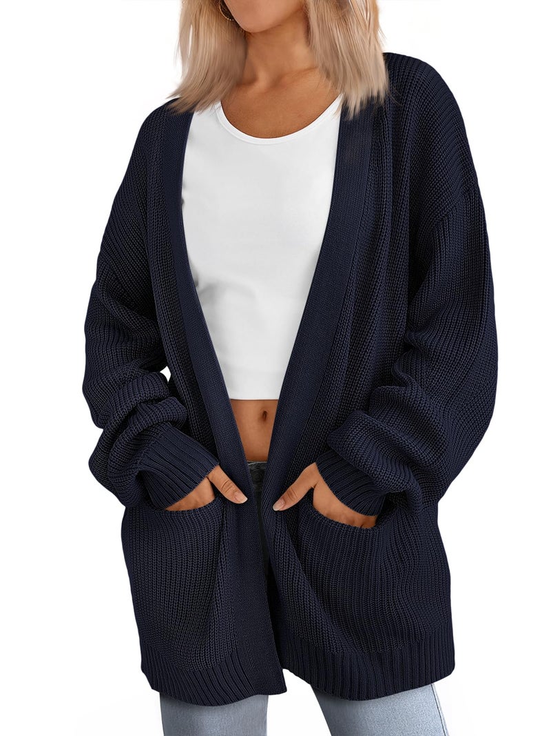 LILLUSORY Womens Cardigan Sweater Fall Fashion Outfits Clothes 2025 Teacher Work Office Old Money Long Oversized Winter Travel Cozy Chunky Knit Winter Essential Business Casual Clothing Navy Blue - Image 1